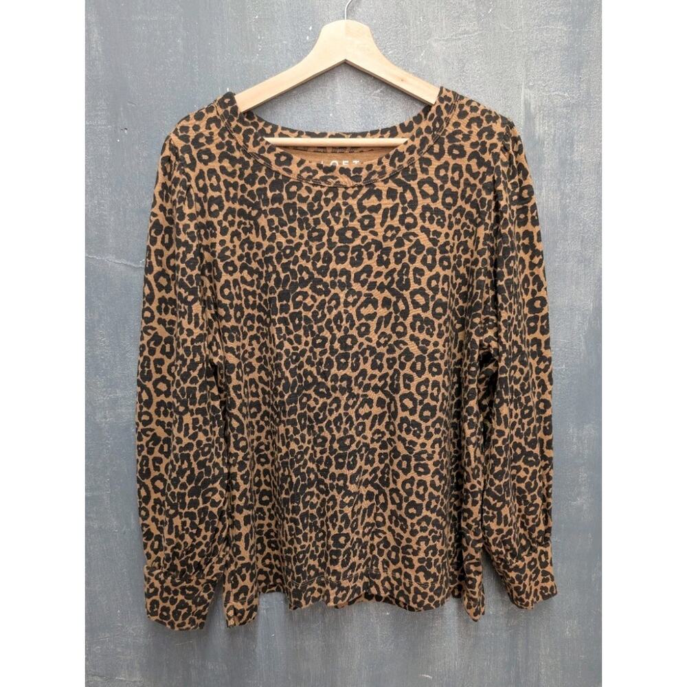 LOFT XXL Leopard Print Heavyweight Cotton Pullover Balloon Puff Sleeve Top - Picture 3 of 8